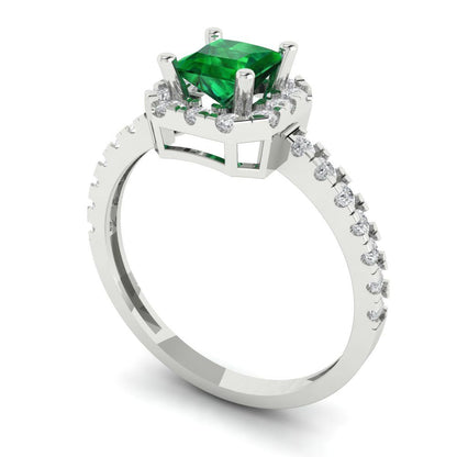 0.89 cttw Simulated Emerald Hidden Halo Engagement Ring - Solid Gold (Princess Cut,4.5mm)