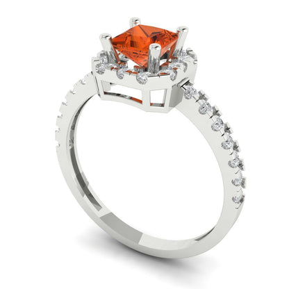 0.89 cttw Zirconia Simulated Red Diamond Hidden Halo Engagement Ring - Solid Gold (VVS1, Princess Cut,4.5mm)