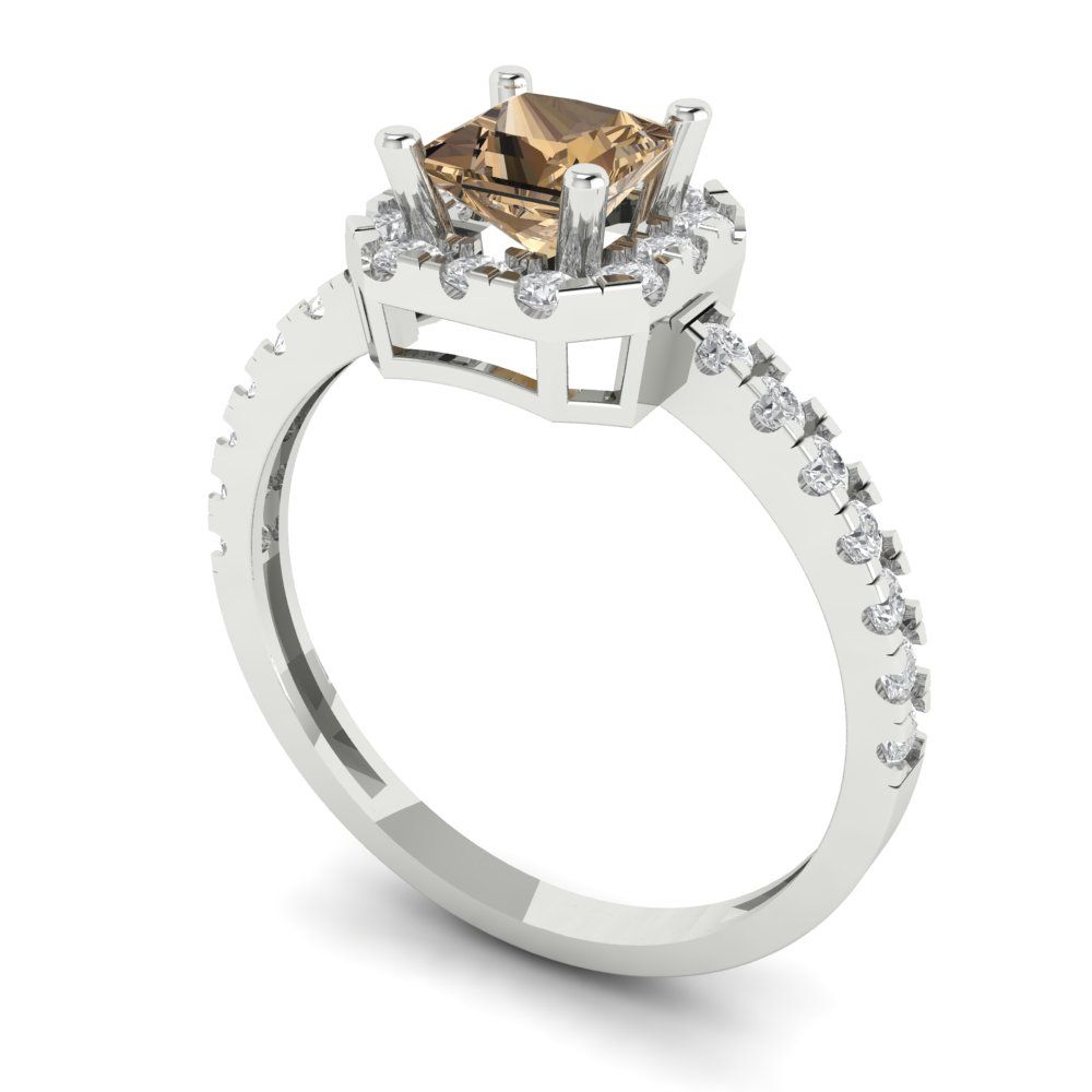 0.89 cttw Zirconia Simulated Champagne Diamond Hidden Halo Engagement Ring - Solid Gold (VVS1, Princess Cut,4.5mm)