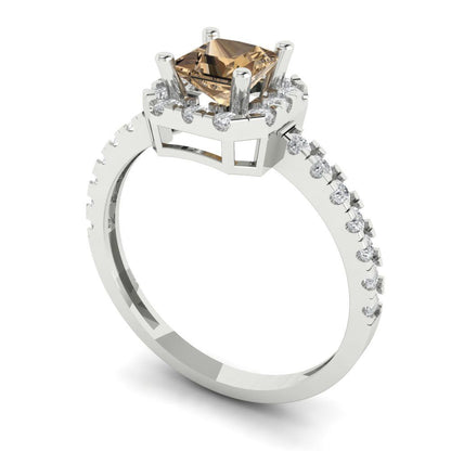 0.89 cttw Zirconia Simulated Champagne Diamond Hidden Halo Engagement Ring - Solid Gold (VVS1, Princess Cut,4.5mm)