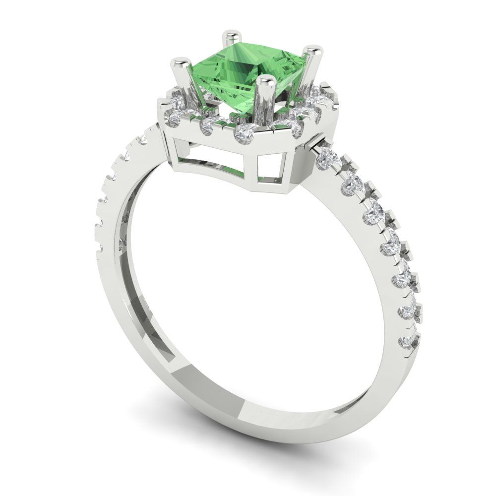 0.89 cttw Zirconia Simulated Green Diamond Hidden Halo Engagement Ring - Solid Gold (VVS1, Princess Cut,4.5mm)