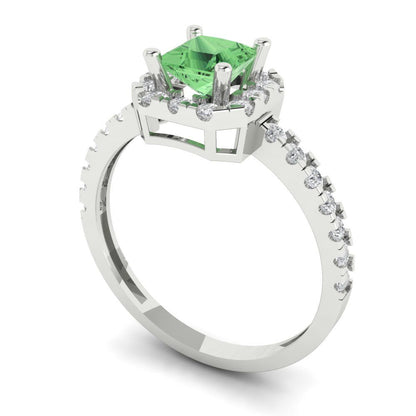0.89 cttw Zirconia Simulated Green Diamond Hidden Halo Engagement Ring - Solid Gold (VVS1, Princess Cut,4.5mm)