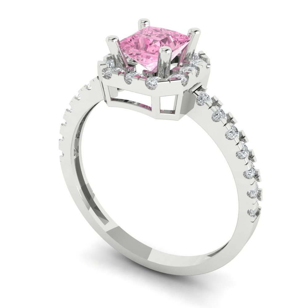 0.89 cttw Zirconia Simulated Pink Diamond Hidden Halo Engagement Ring - Solid Gold (VVS1, Princess Cut,4.5mm)