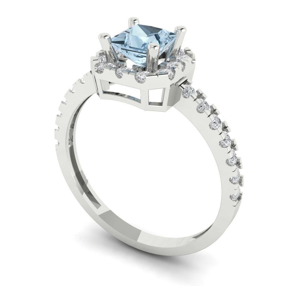 0.89 cttw Natural Aquamarine Hidden Halo Engagement Ring - Solid Gold (Princess Cut,4.5mm)
