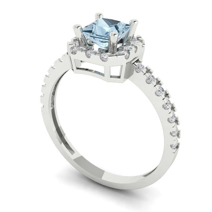 0.89 cttw Natural Aquamarine Hidden Halo Engagement Ring - Solid Gold (Princess Cut,4.5mm)
