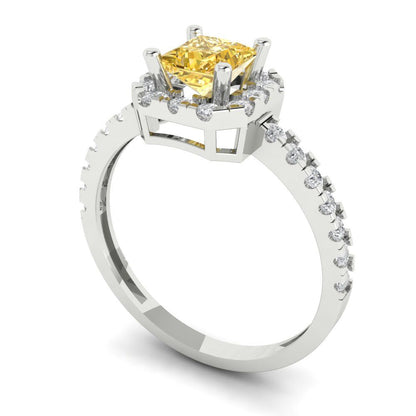 0.89 cttw Natural Citrine Hidden Halo Engagement Ring - Solid Gold (Princess Cut,4.5mm)