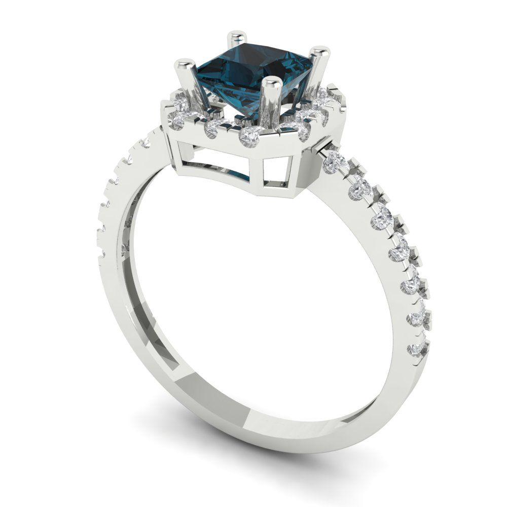 0.89 cttw Natural London Blue Topaz Hidden Halo Engagement Ring - Solid Gold (Princess Cut,4.5mm)