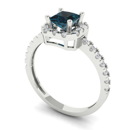0.89 cttw Natural London Blue Topaz Hidden Halo Engagement Ring - Solid Gold (Princess Cut,4.5mm)