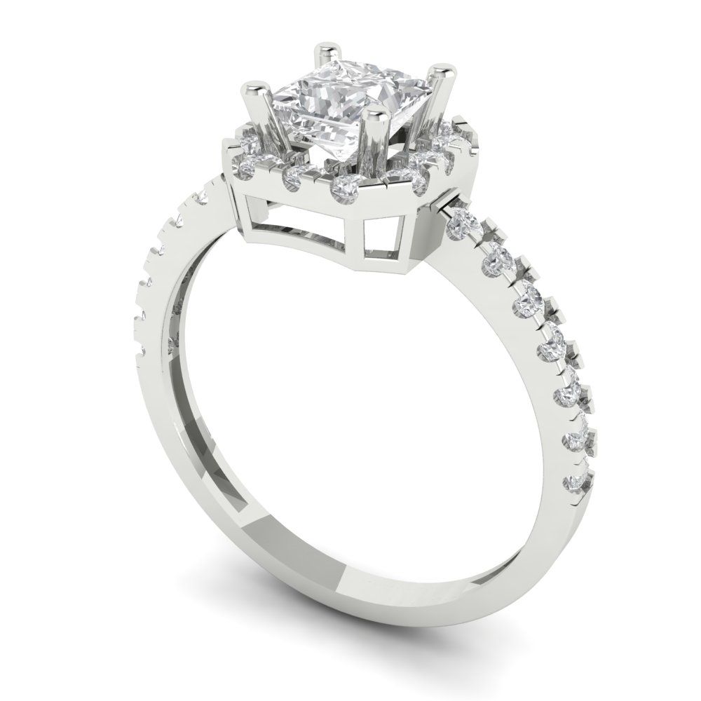0.89 cttw Certified Moissanite Hidden Halo Engagement Ring - Solid Gold (VVS1, D-F,Princess Cut,4.5mm)