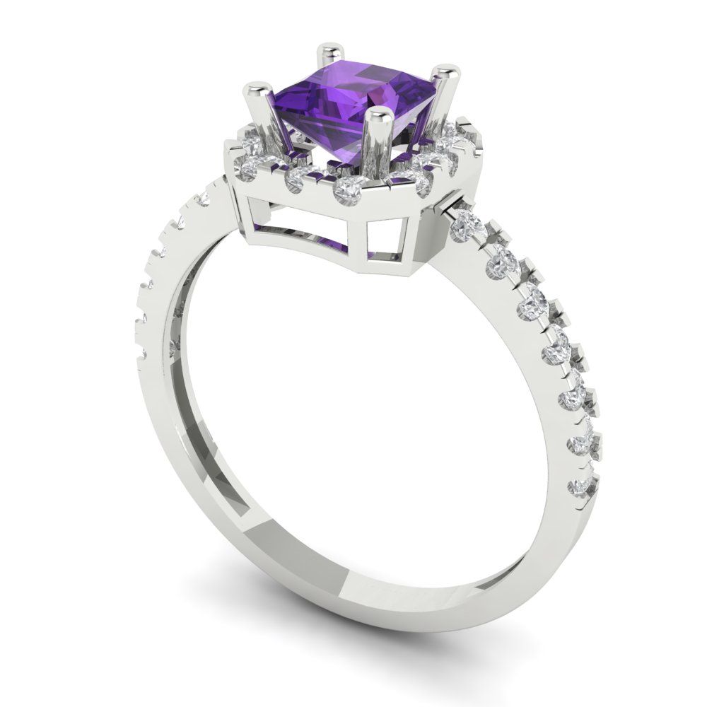 0.89 cttw Natural Amethyst Hidden Halo Engagement Ring - Solid Gold (Princess Cut,4.5mm)