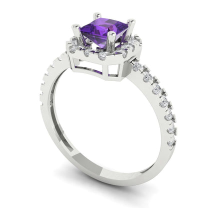 0.89 cttw Natural Amethyst Hidden Halo Engagement Ring - Solid Gold (Princess Cut,4.5mm)