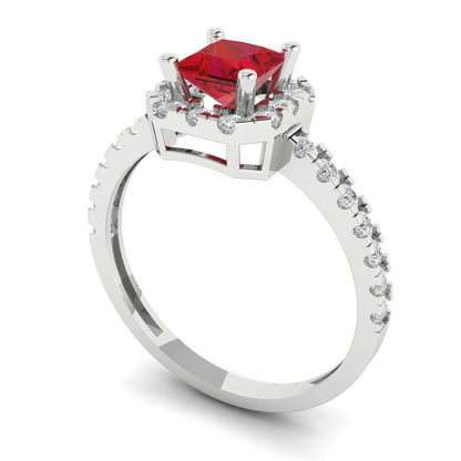 0.89 cttw Simulated Ruby Hidden Halo Engagement Ring - Solid Gold (Princess Cut,4.5mm)