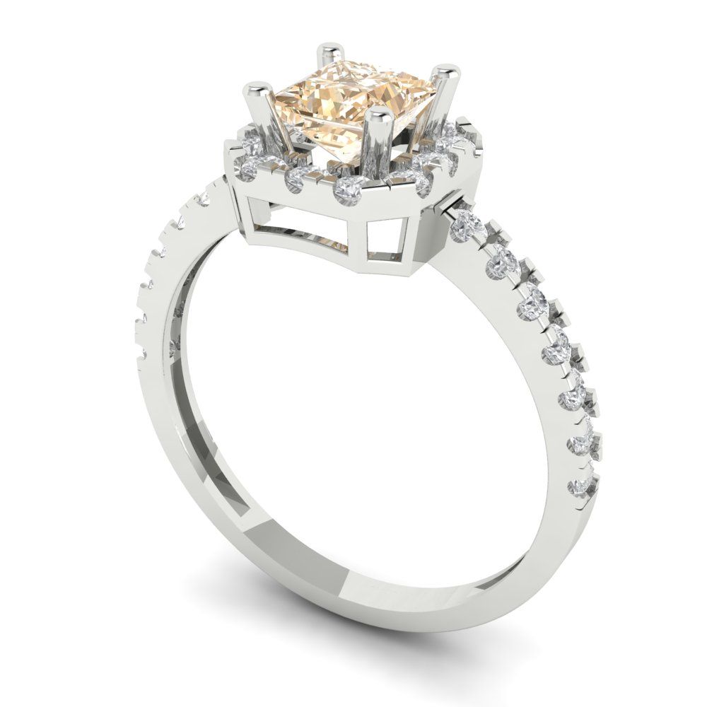 0.89 cttw Natural Morganite Hidden Halo Engagement Ring - Solid Gold (Princess Cut,4.5mm)