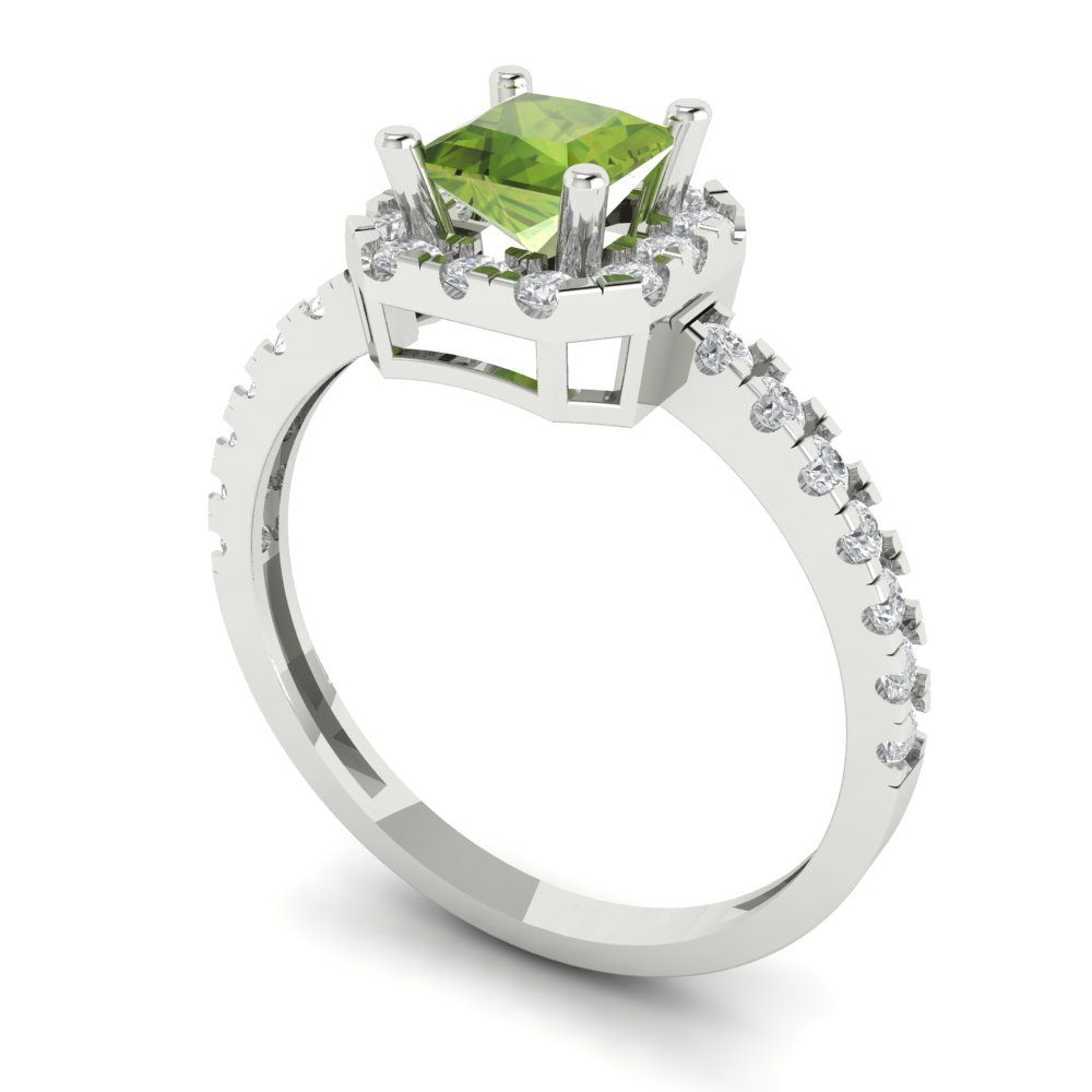 0.89 cttw Natural Peridot Hidden Halo Engagement Ring - Solid Gold (Princess Cut,4.5mm)
