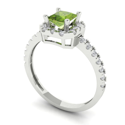 0.89 cttw Natural Peridot Hidden Halo Engagement Ring - Solid Gold (Princess Cut,4.5mm)