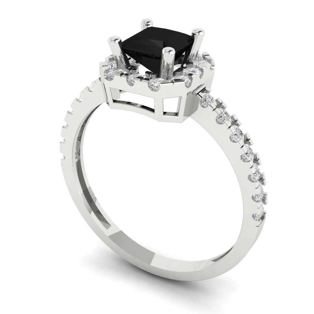 0.89 cttw Natural Onyx Hidden Halo Engagement Ring - Solid Gold (Princess Cut,4.5mm)