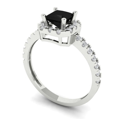 0.89 cttw Natural Onyx Hidden Halo Engagement Ring - Solid Gold (Princess Cut,4.5mm)