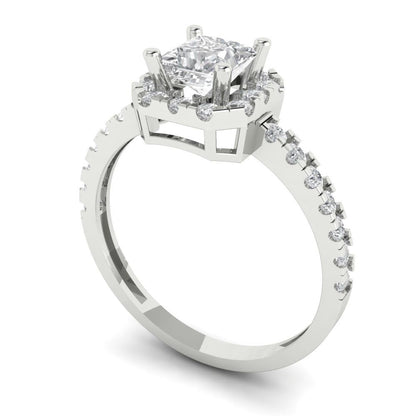 1.23 ct Brilliant Princess Cut Natural Diamond Stone Clarity VS1-2 Color G-H White Gold Halo Solitaire with Accents Ring