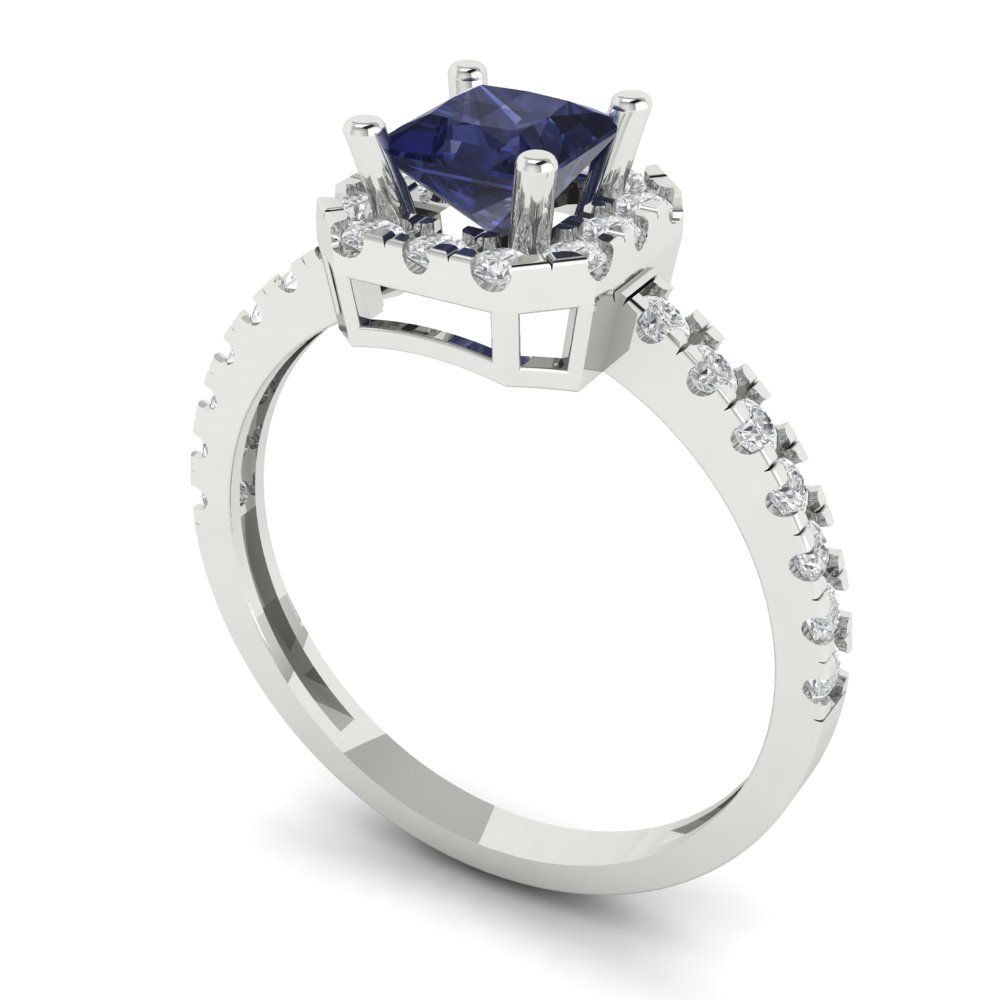 0.89 cttw Simulated Blue Sapphire Hidden Halo Engagement Ring - Solid Gold (Princess Cut,4.5mm)