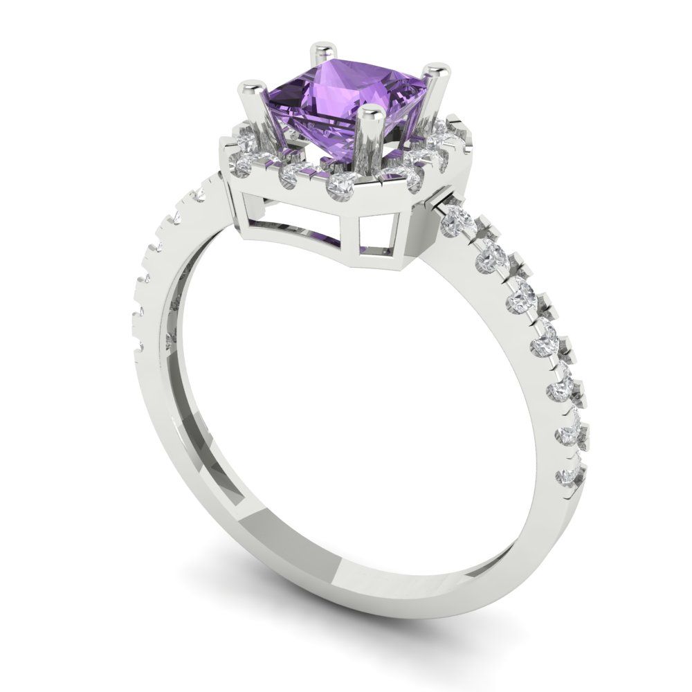 0.89 cttw Simulated Alexandrite Hidden Halo Engagement Ring - Solid Gold (Princess Cut,4.5mm)