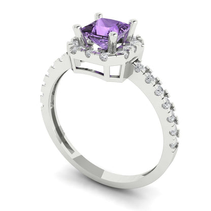 0.89 cttw Simulated Alexandrite Hidden Halo Engagement Ring - Solid Gold (Princess Cut,4.5mm)