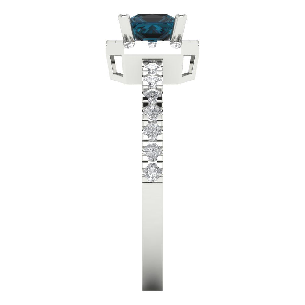 0.89 cttw Natural London Blue Topaz Hidden Halo Engagement Ring - Solid Gold (Princess Cut,4.5mm)