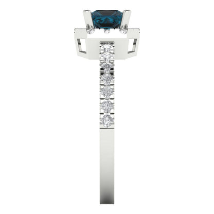 0.89 cttw Natural London Blue Topaz Hidden Halo Engagement Ring - Solid Gold (Princess Cut,4.5mm)