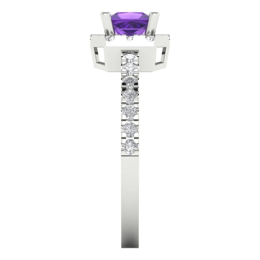 0.89 cttw Natural Amethyst Hidden Halo Engagement Ring - Solid Gold (Princess Cut,4.5mm)