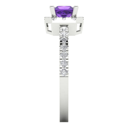 0.89 cttw Natural Amethyst Hidden Halo Engagement Ring - Solid Gold (Princess Cut,4.5mm)