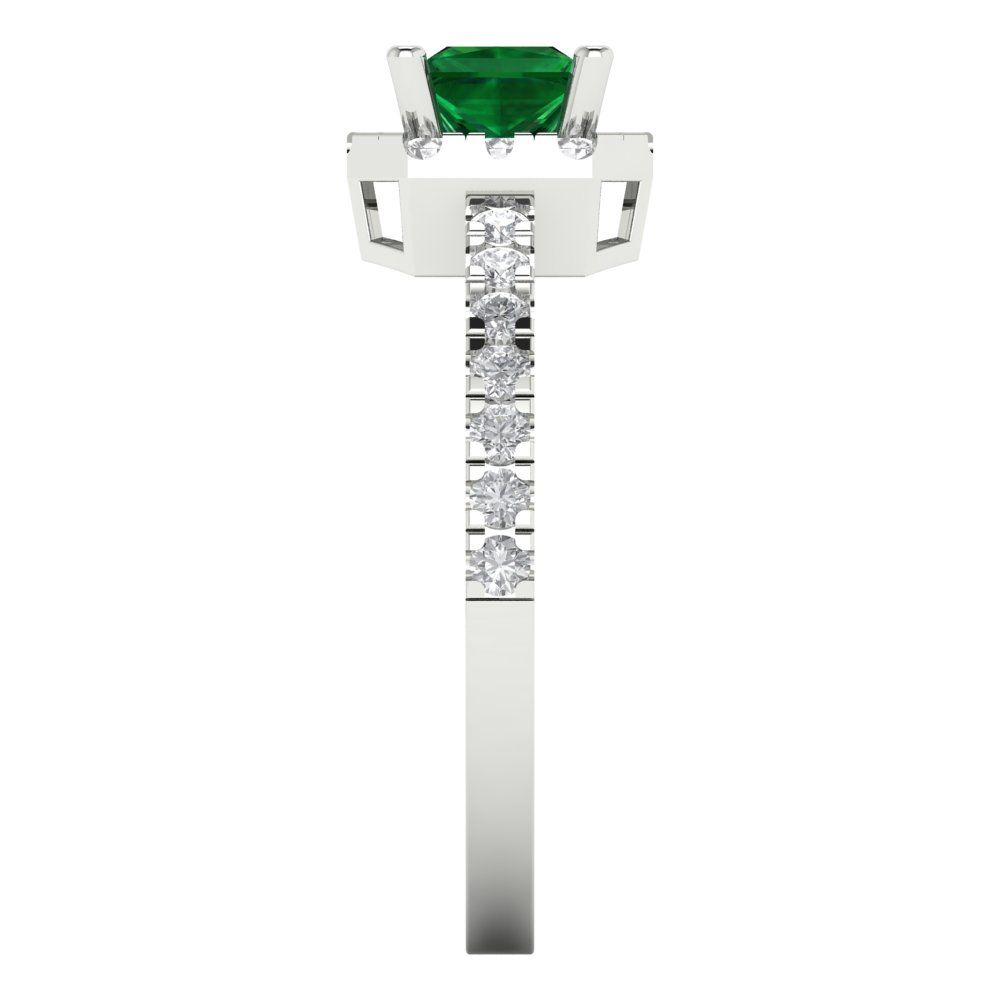 0.89 cttw Simulated Emerald Hidden Halo Engagement Ring - Solid Gold (Princess Cut,4.5mm)