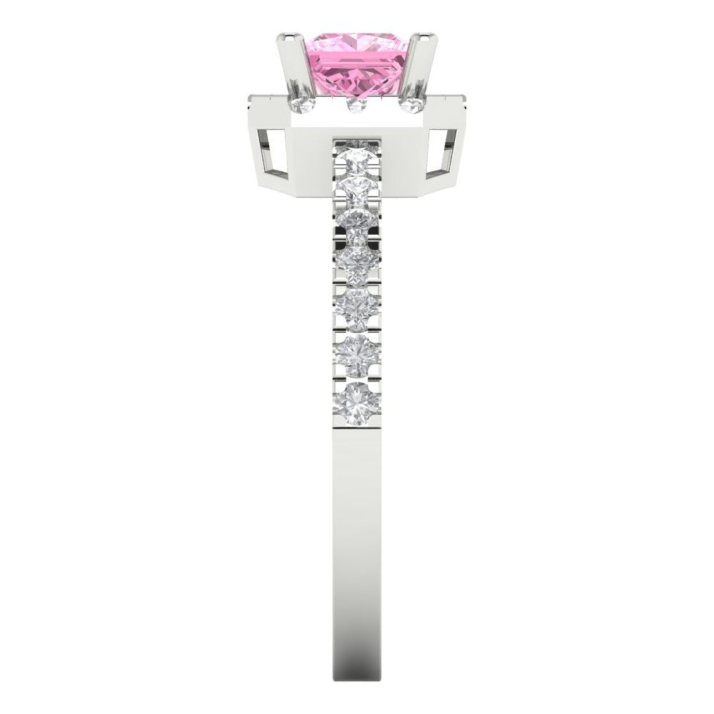 0.89 cttw Zirconia Simulated Pink Diamond Hidden Halo Engagement Ring - Solid Gold (VVS1, Princess Cut,4.5mm)