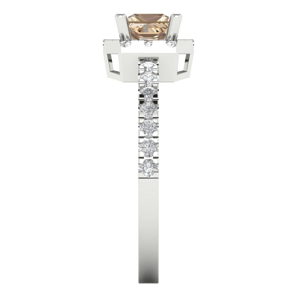 0.89 cttw Yellow Moissanite Hidden Halo Engagement Ring - Solid Gold (Princess Cut,4.5mm)