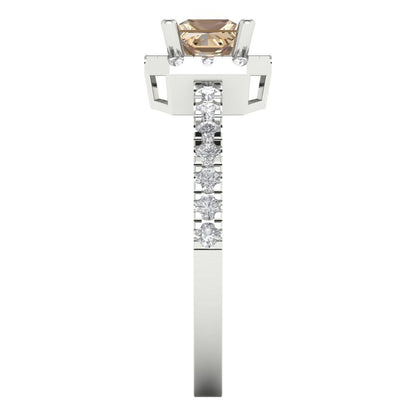 0.89 cttw Yellow Moissanite Hidden Halo Engagement Ring - Solid Gold (Princess Cut,4.5mm)