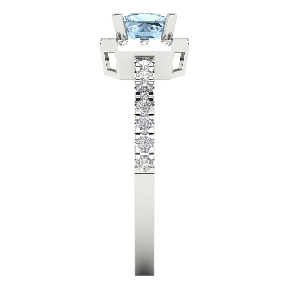 0.89 cttw Natural Swiss Blue Topaz Hidden Halo Engagement Ring - Solid Gold (Princess Cut,4.5mm)