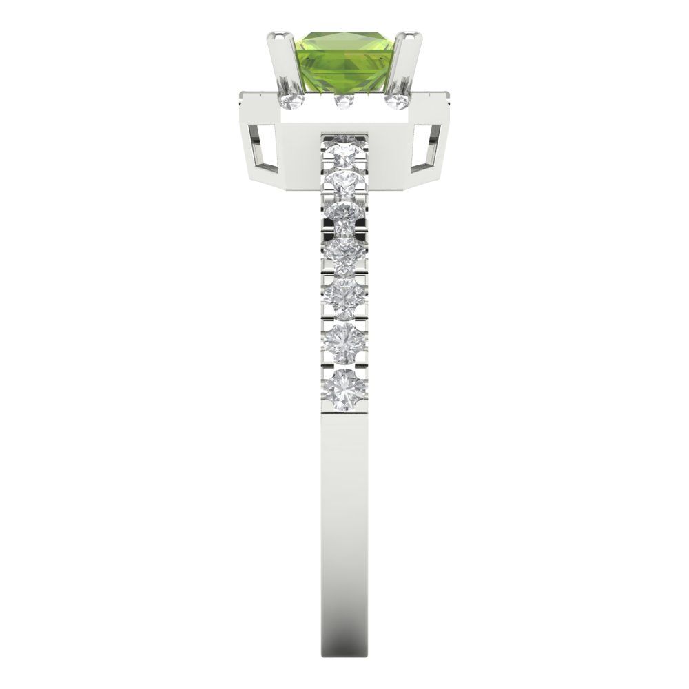0.89 cttw Natural Peridot Hidden Halo Engagement Ring - Solid Gold (Princess Cut,4.5mm)