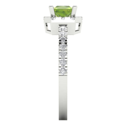0.89 cttw Natural Peridot Hidden Halo Engagement Ring - Solid Gold (Princess Cut,4.5mm)
