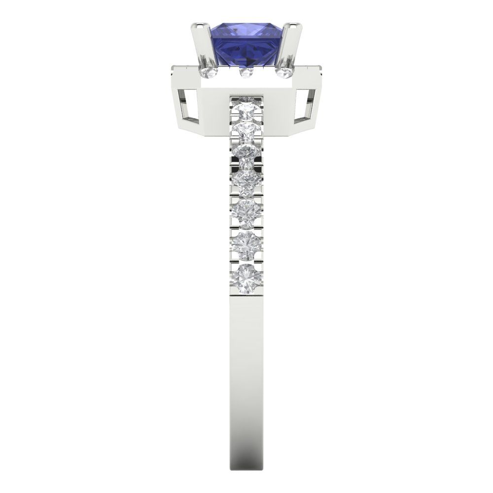 0.89 cttw Simulated Tanzanite Hidden Halo Engagement Ring - Solid Gold (Princess Cut,4.5mm)