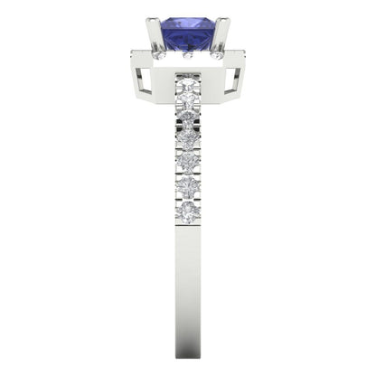 0.89 cttw Simulated Tanzanite Hidden Halo Engagement Ring - Solid Gold (Princess Cut,4.5mm)