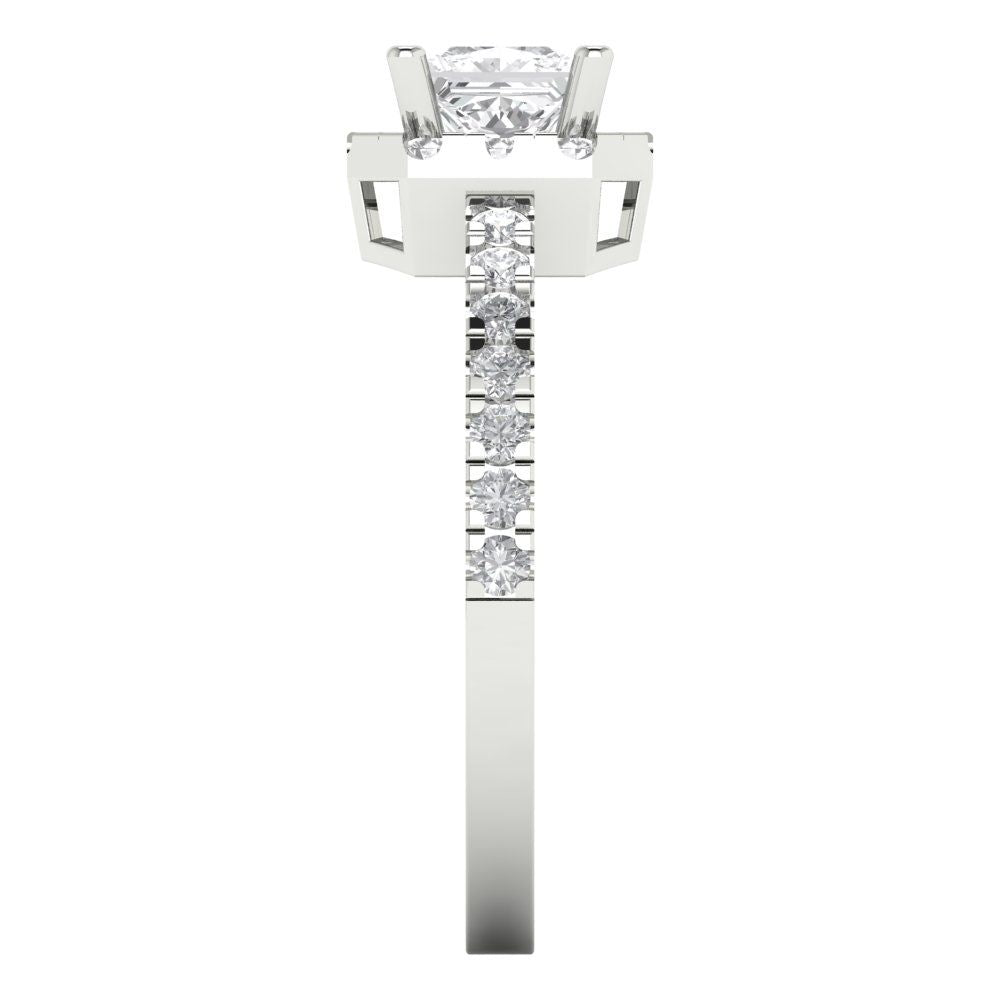 0.89 cttw White Sapphire Hidden Halo Engagement Ring - Solid Gold (Princess Cut,4.5mm)