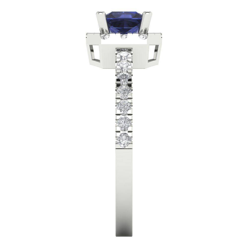 0.89 cttw Simulated Blue Sapphire Hidden Halo Engagement Ring - Solid Gold (Princess Cut,4.5mm)