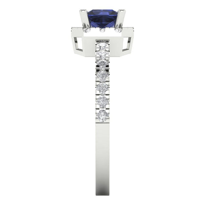 0.89 cttw Simulated Blue Sapphire Hidden Halo Engagement Ring - Solid Gold (Princess Cut,4.5mm)