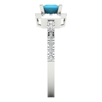 0.89 cttw Simulated Turquoise Hidden Halo Engagement Ring - Solid Gold (Princess Cut,4.5mm)