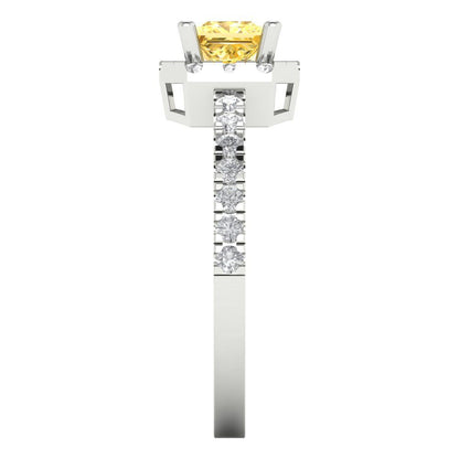 0.89 cttw Zirconia Simulated Yellow Diamond Hidden Halo Engagement Ring - Solid Gold (VVS1, Princess Cut,4.5mm)