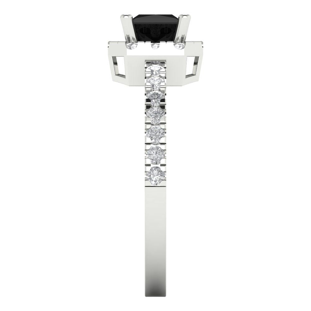 0.89 cttw Natural Onyx Hidden Halo Engagement Ring - Solid Gold (Princess Cut,4.5mm)