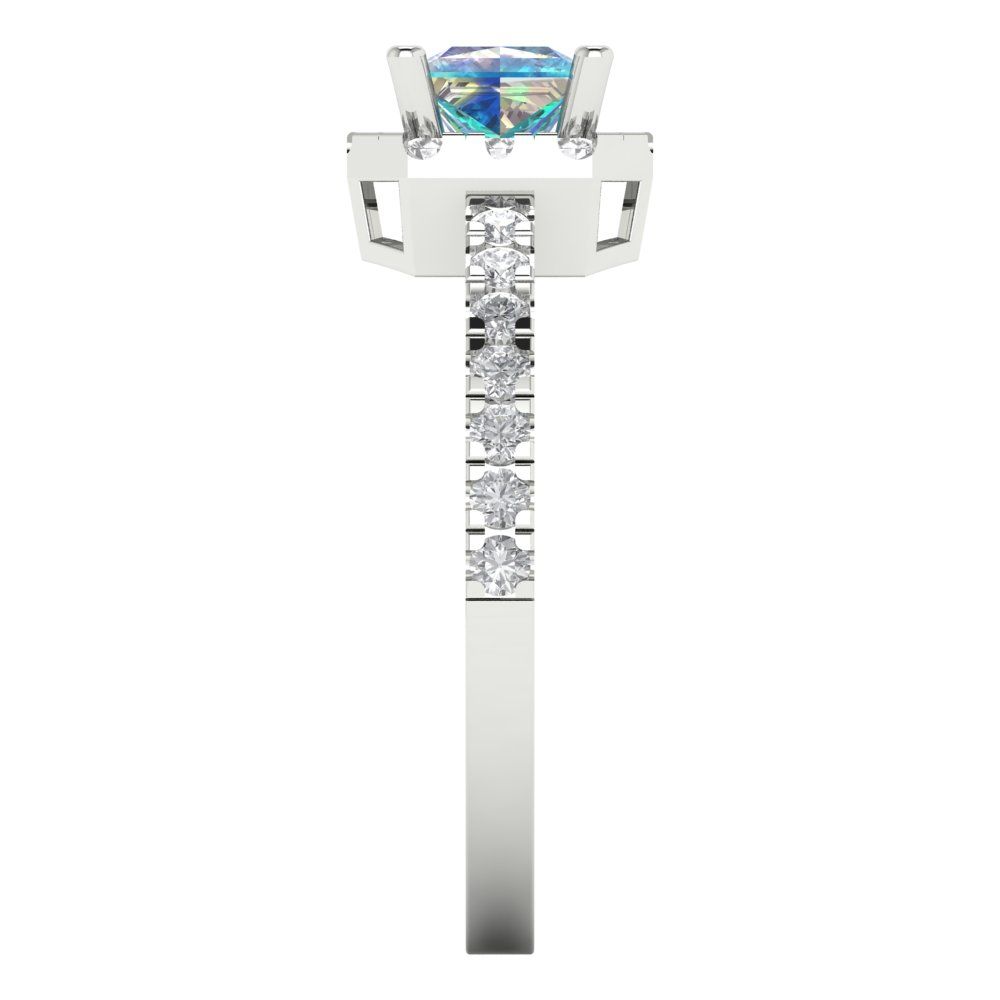 0.89 cttw Blue Moissanite Hidden Halo Engagement Ring - Solid Gold (Princess Cut,4.5mm)