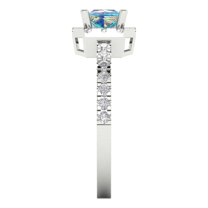 0.89 cttw Blue Moissanite Hidden Halo Engagement Ring - Solid Gold (Princess Cut,4.5mm)