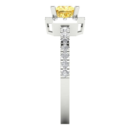 0.89 cttw Natural Citrine Hidden Halo Engagement Ring - Solid Gold (Princess Cut,4.5mm)