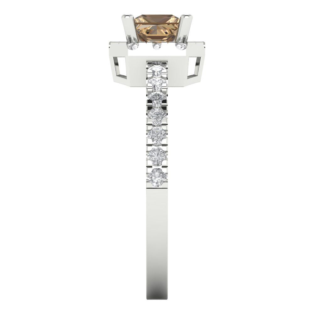 0.89 cttw Zirconia Simulated Champagne Diamond Hidden Halo Engagement Ring - Solid Gold (VVS1, Princess Cut,4.5mm)