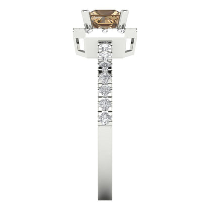0.89 cttw Zirconia Simulated Champagne Diamond Hidden Halo Engagement Ring - Solid Gold (VVS1, Princess Cut,4.5mm)