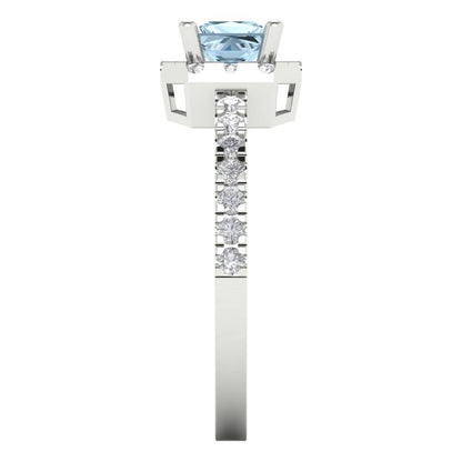 0.89 cttw Natural Sky Blue Topaz Hidden Halo Engagement Ring - Solid Gold (Princess Cut,4.5mm)